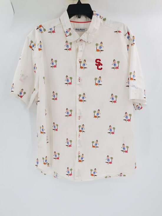 Tommy Bahama Other - Tommy Bahama hawaiian shirt men XL Printed Hula Oasis Camp Shirt White SC cotton